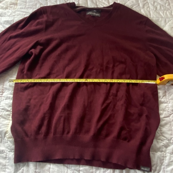 Mens Eddie Bauer V-Neck Burgundy Sweater Cotton/Merino Size Large LXL - Picture 2 of 5